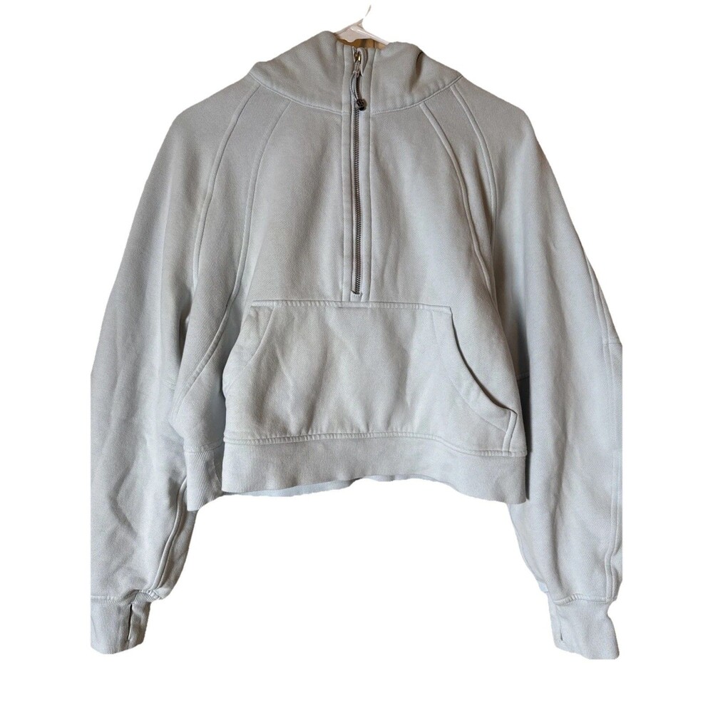 Lululemon Women Sz M/L Scuba Hoodie Cropped 1/2 Zip Light Blue Athleisure Lounge